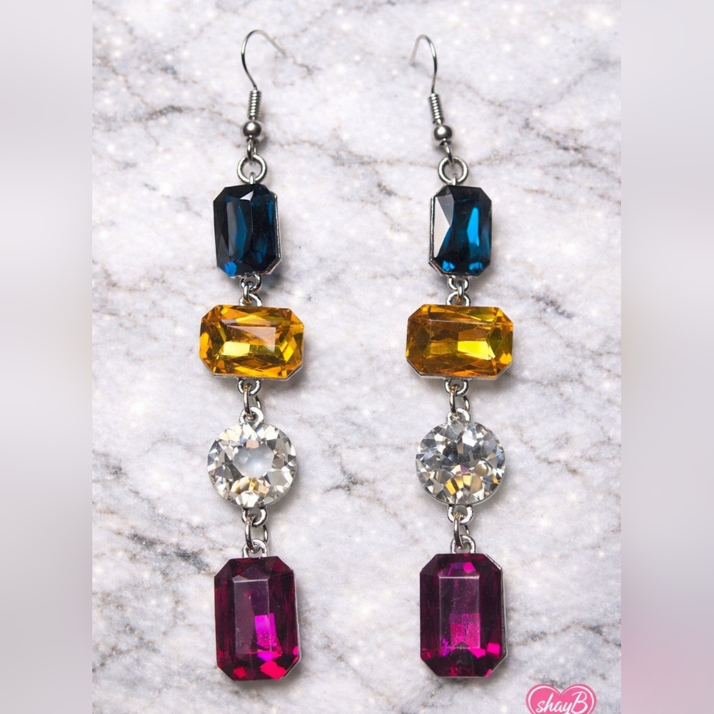 Paparazzi Blue, Yellow, and Pink Gem Earrings